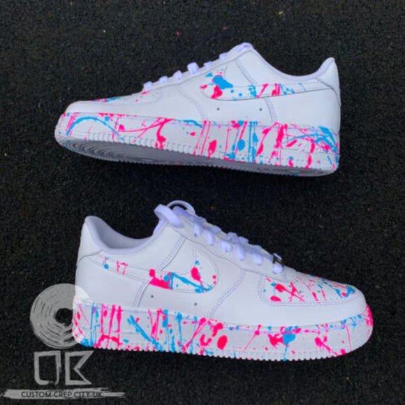 Nike Air Force 1 Custom Sneakers Splatter Gender Reveal Neon Blue Pink Shoes main image 6